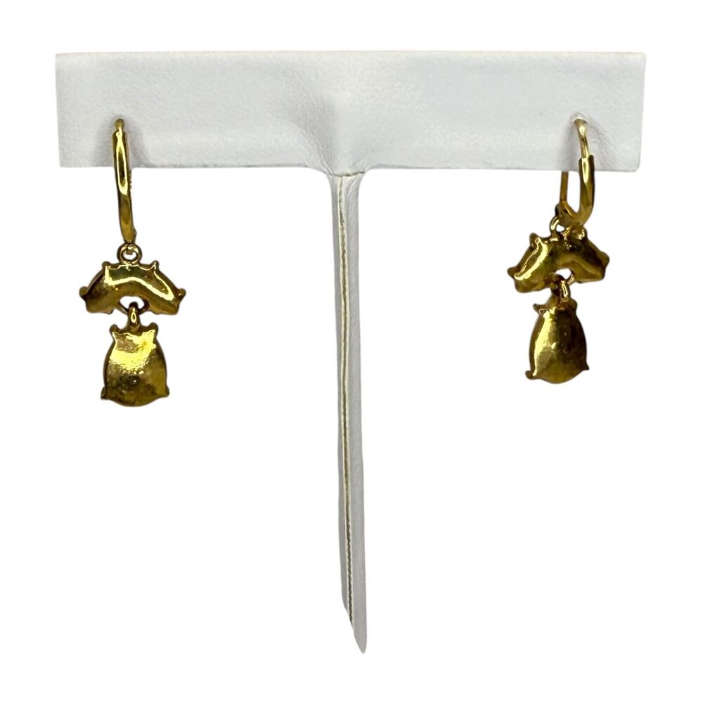 Vintage Gold-Tone White Stones Tear Drops Dangle Earrings Lever-back Women's - Picture 2 of 6
